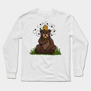 Happy Bear covered in Honey with a Beehive on his head. Long Sleeve T-Shirt